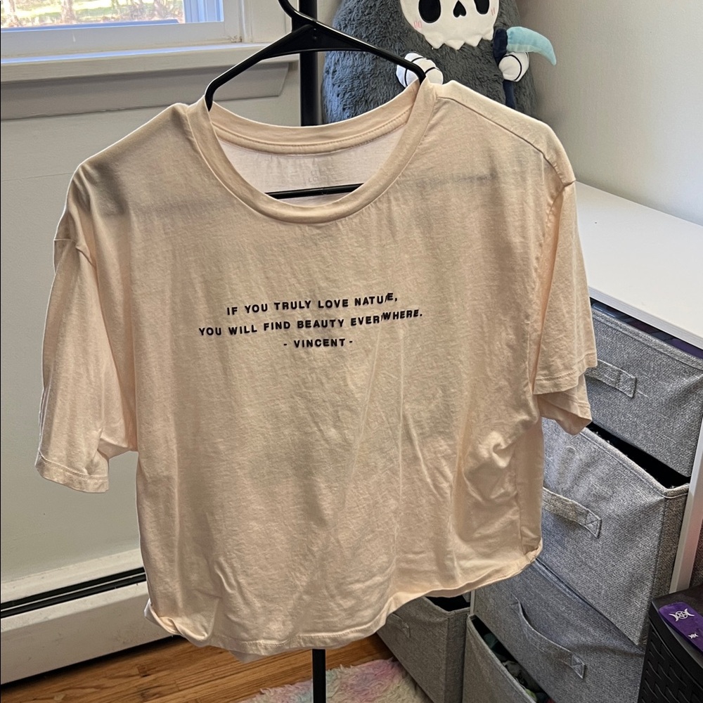 NWOT Cream Graphic Van Gogh Crop Tee with Quote